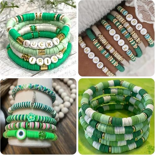 Clay Beads Bracelet Making Kit for Beginner, 2100 Pcs Preppy Polymer Heishi Beads with Charms Kit for Jewelry Making Necklace Earring DIY Crafts - color: Grenn Preppy
