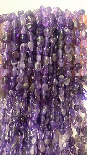6-8mm Natural Purple Amethyst Nuggets Oval Free Tumbled Pebble Semi Precious Gemstone Loose Stone Beads Approx 15.5 inch for DIY Jewelry Making - color: Purple Amethyst
