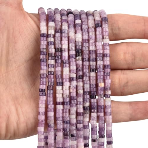 300pcs Natural Purple Lepidolite Heishi Spacer Beads 2x4mm Genuine Real Disc Stone Beading DIY Charm Smooth Loose Gemstone Beads for Jewelry Making Bracelets Necklaces Earrings Crafts - color: Purple Lepidolite