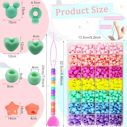 1451 Pcs Hair Beads Kit - Candy Color Acrylic Mickey Heart Star Pastel Pony Kandi Beads for Braids & Jewelry Making - color: Pony Beads