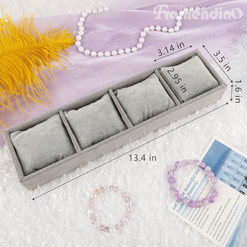 Framendino, 4 Slots Velvet Tray Jewelry Organizer with Pillow for Display Bracelet Watch Grey