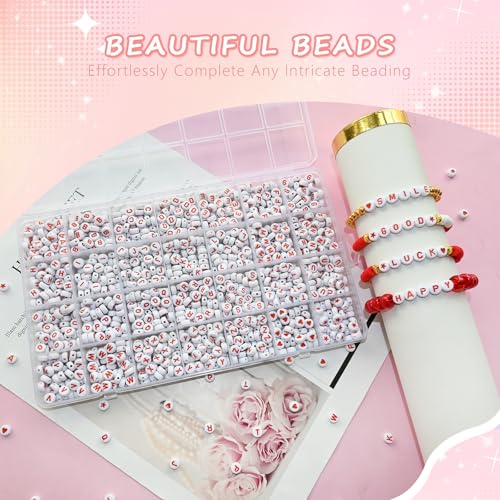 Looconi 1400pcs Red Letter Alphabet Acrylic Beads 7x4mm and Heart Star Beads for Jewelry Making - color: RedLetter
