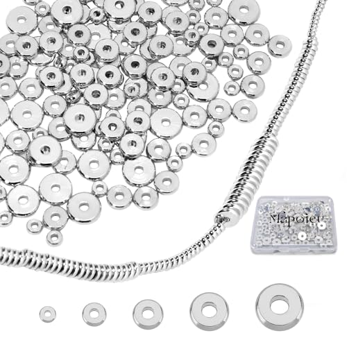 14K Gold Flat Spacer Beads, Disc Spacer, Gold Plated Solid Brass Beads for DIY Bracelet, Necklace Jewelry Making - color: Silver, size: 5mm