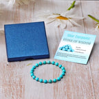 QOGIR 14k gold Handmade Healing Bracelet, Natural Gem Stone Crystal Elastic Gold Bracelet - color: Blue Turquoise Silver - Wisdom, size: 6m