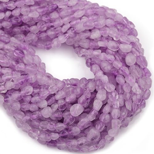 Natural Stone Beads 6-8mm Lilac Amethyst Oval Irregular Freeform Tumbled Loose Gemstone Beads for Jewelry Making 15 Inch Strand 50-55 Pcs - color: Lilac Amethyst -1 strand15”-approx. 55 beads
