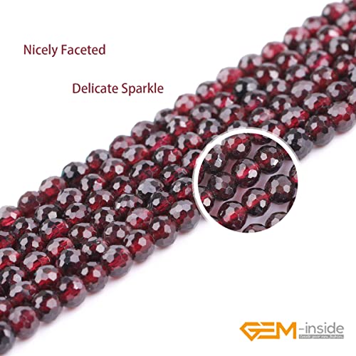 GEM-Inside Natural 4mm AAA Red Garnet Gemstone Faceted Round Stone Loose Beads Crystal Energy Power for Jewelry Making 15"