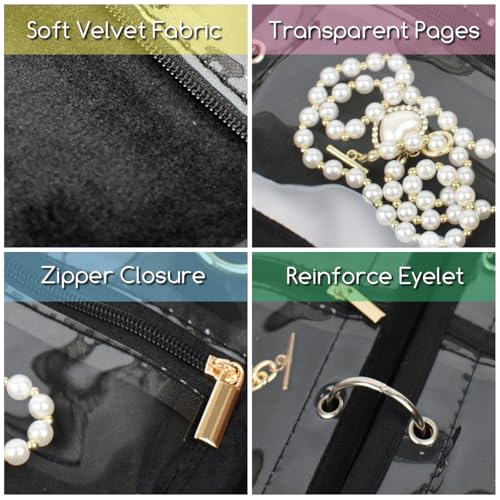 Travel Jewelry Organizer Case,Small Jewelry Bags Jewelry Storage Book Ring Binder with Clear Zipper Velvet Pouch for Traveling - color: Black
