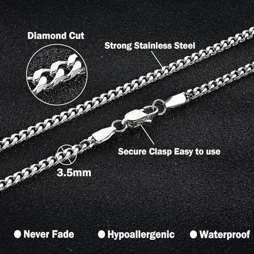 3.5mm/5mm Silver Stainless Steel Cuban Link Chain Necklace Jewelry for Men, 18-26 Inches - size: 22 Inches, style: 3.5mm-Silver
