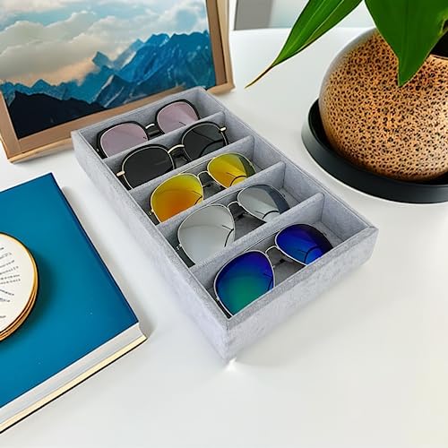 5-Slot Luxurious Gray Velvet Premium Grade Drawer Divider Eyewear Storage Sunglasses Jewelry Tray Organizer - color: Gray