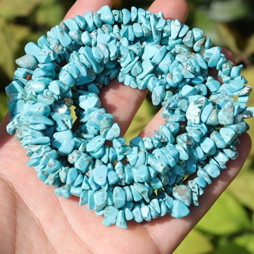 400pcs Turquoise Irregular Chip Stone Beads 5-8mm Pre-drilled Loose Beads for Jewelry Making DIY Necklace Bracelet Earrings Art Crafts - color: Turquoise Blue (2 Strands-62")