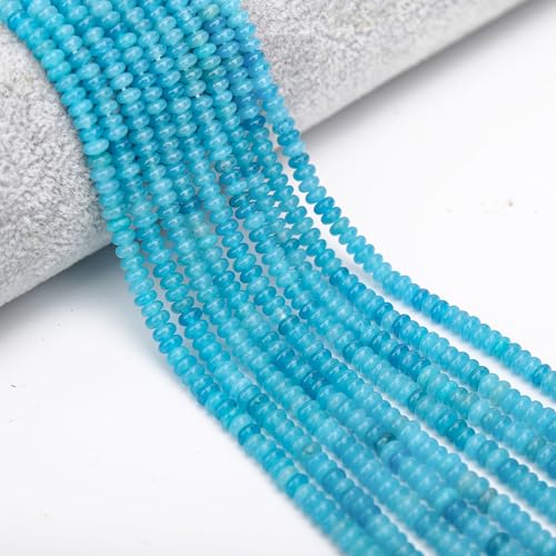 2 Strands (300PCs) Lake Blue Jade Rondelle Beads, 2 * 4mm Gemstone Loose Spacer Abacus Disk Beads for DIY Bracelet Necklace Earrings Jewelry Making, Craft Supplies Beading Kit - color: Lake Blue Jade, size: 2*4MM