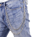 Layered Punk Pants Chain for Men Women, Gothic Hip Hop Jean Chain Wallet Chain Biker Trouser Chain, Goth Emo Fashion Keychain Accessories - color: 2L-Silver Barbed