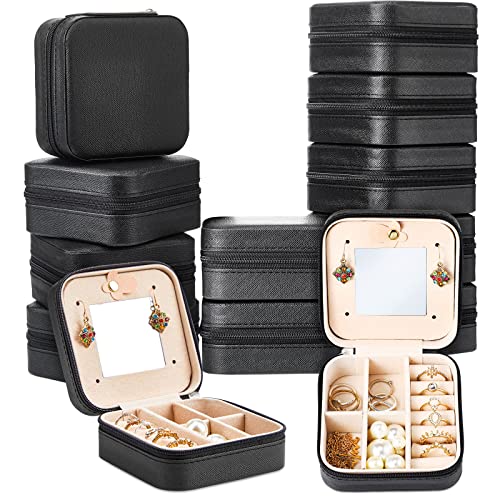 10 Pcs Travel Jewelry Case Bridesmaid Gift Boxes Jewelry Travel Organizer With Mirror Small Jewelry Box Mini Storage Organizer Box for Women Girls Earrings Rings Necklaces - color: Black