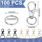 AUGSUN 100PCS Swivel Clasps Lanyard Snap Hooks with Key Rings, Key Chain Clip Hooks Lobster Claw Clasps for Keychains Jewelry DIY Crafts (Multicolor) - color: Multicolor