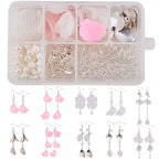 SUNNYCLUE 1 Box 10 Pairs Frosted Acrylic Calla Lily Flower Dangle Earring Making Kits Pink White Acrylic Flower Beads Caps Pendants, Pearl Bead, Earring Hook Jewelry Findings Supplies, Instruction - color: Diy 10 Pairs Pink White Flower Earrings