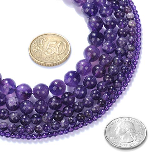 Natural Stone Beads 4mm Amethyst Beads Gemstone Round Loose Beads Crystal Energy Stone Healing Power for Jewelry Making DIY,1 Strand 15" - color: Amethyst, size: 4MM