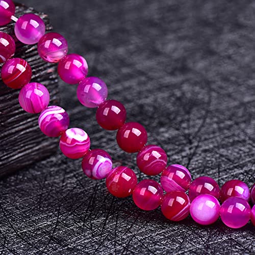 37Pcs Natural Crystal Beads Stone 10mm Fushia Stripe Onyx Agates Gemstone Round Loose Energy Healing Beads for Bracelet Necklace Earrings Jewelry Making - color: Fushia, size: 10MM