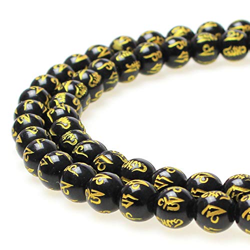 Best Sellers Natural Stone Beads Black Agate Six Words Mantras Beads Round Loose Beads for Jewelry Making DIY Bracelet (12mm) - color: Black Agate Six Words Mantras Beads, size: 12mm