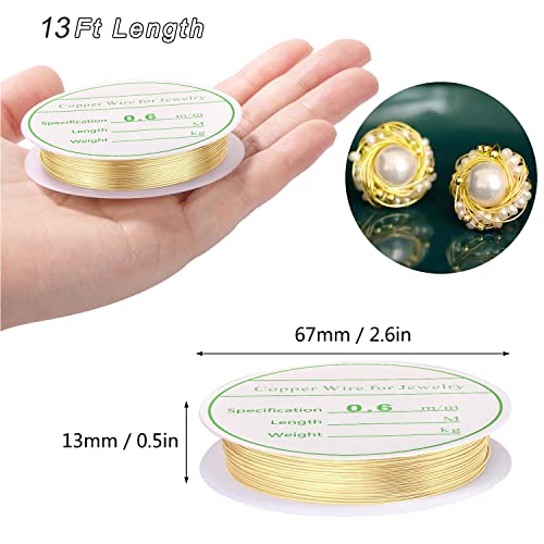3 Pack Jewelry Wire - 22 Gauge Tarnish Resistant Copper Beading Wire for Jewelry Making, 0.6mm X 4m Each (Gold)