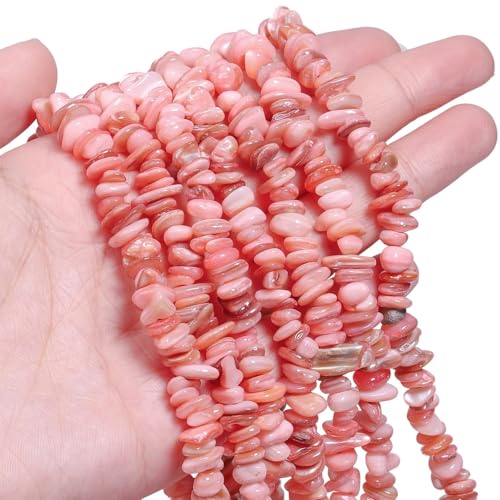 Chip Shell, 260pcs 5-8mm Irregular Shell Beads with Holes, Pink Shell & Rose Quartz Like Chip Beads for Jewelry Making - color: Pink