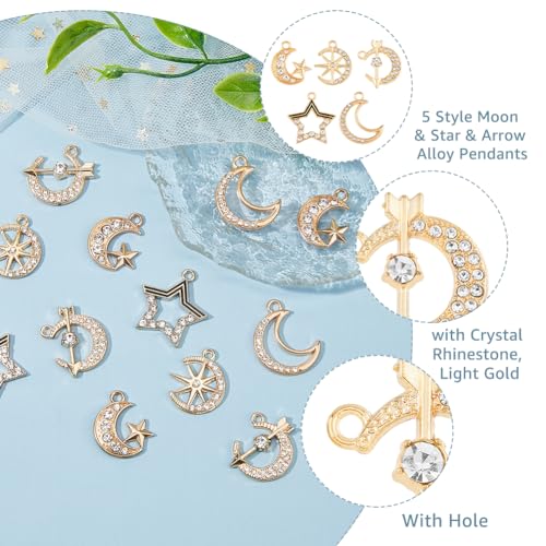 Brass 18k Gold Plated Charms Brass Pave Cubic Zirconia Charms Real 18k Gold Plated Charm Assorted Crystal Sun Star Moon Charm for Bracelet Earring Jewelry Making - size: 19.5mm