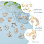 Brass 18k Gold Plated Charms Brass Pave Cubic Zirconia Charms Real 18k Gold Plated Charm Assorted Crystal Sun Star Moon Charm for Bracelet Earring Jewelry Making - size: 19.5mm