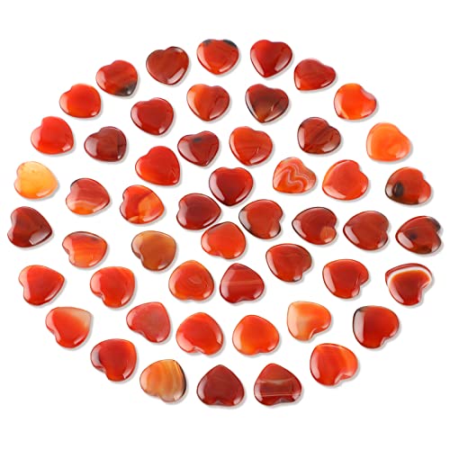 Gerrii 50 Pcs Heart Healing Stone Bulk Quartz Heart Inspirational Stones Gift for Women Love Pocket Polished Natural Energy Balancing Meditation 0.8 Inch(Red Carnelian Agate) - color: Red Carnelian Agate
