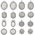 SUNNYCLUE 1 Box 16Pcs 8 Styles Silver Oval Bezel Pendant Trays Antique Metal Tibetan Alloy Blank Base Cabochons Round Frame Tray Pendants for Jewelry Making Photo Findings Necklace DIY Craftings - style: Style 1