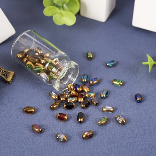 80Pcs Electroplate Glass Beads with Golden Edge, Colorful Oval Crystal Loose Spacer Beads for DIY Bracelet, Earring Jewelry Making Crafts - color: Oval