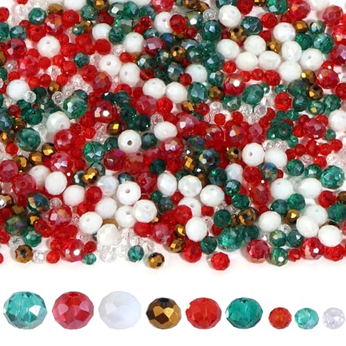 900PCS 4/6/8 mm Assorted Faceted Crystal Glass Beads Set with Fixed Quantity for Each Color for Bracelets Necklaces Earrings Cell Phone Chains Women Jewelry Making,Merry Christmas - color: Merry Christmas