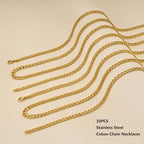 Gold Plated Chains for Jewelry Making Stainless Steel Cuban Necklace Bulk Hip Pop Punk Jewelry Gift (10pcs,16inch) - color: Gold 16", size: 1.4mm