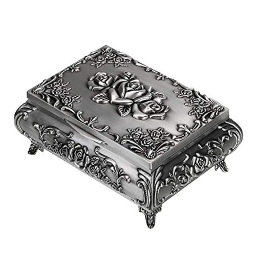 Hipiwe Vintage Metal Jewelry Box Small Trinket Jewelry Storage box For Rings Earrings Necklace Treasure Chest Organizer Antique jewelry Keepsake gift Box Case for Women (Medium) - color: Silver, size: Medium