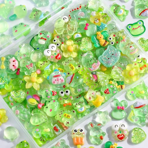 TINKRSTUFF 100PCS Green Slime Charms Cute Jelly Flatback Resin Charms For Slime, Random Kawaii Decoden Charm for Embellishments Phone Junk Case Charm Bulk,Hairpins Scrapbooking Crafting & DIY Decor - color: Green-100Pcs
