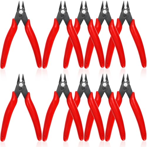 Covzoe 10 Pack 170 Wire Cutters, 5 Inch Small Precision Flush Cut Pliers with Spring, Micro Diagonal Side Cut Nippers, Sharp Wire Clippers for Electronics, Jewelry Making, Zip Ties, Soft Copper Wire