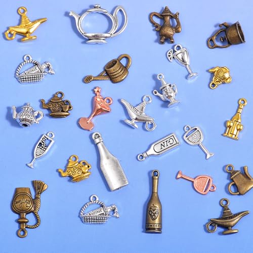 stino Metal Charms for Jewelry Making 100gram, Bulk Tibetan Silver & Gold Plated Trinkets for Earring Necklace Jewelry Making and Findings - color: Bottle Mixed Color
