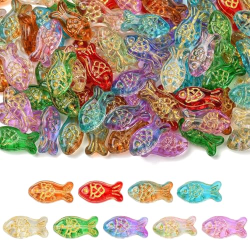 Stiesy 90Pcs Metal Enlaced Fish Beads, 9 Color Cute Sea Animal Shape Handmade Lampwork Beads Bulk for Artistic DIY Jewelry and Statement Necklaces - color: Fish-9 Color-90pcs