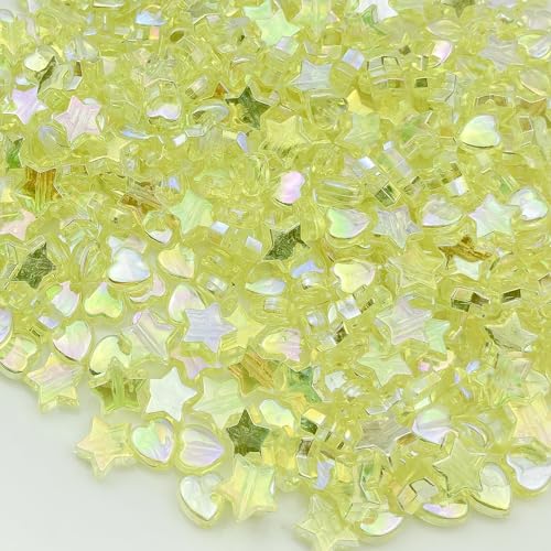 450Pcs Acrylic Beads AB Crystal Star Beads Heart Beads for Jewelry Making DIY Bead Bracelet Necklace Earrings(Lemon Yellow) - color: Lemon Yellow