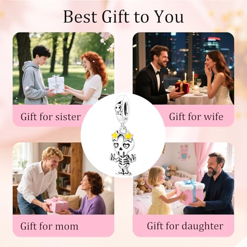 925 sterling silver Bead Charm for Pandora bracelets and Necklaces - Cute Heart Animal Ocean Pendant Bead Charms with Cubic Zirconia Mother's Day Jewelry Making DIY Gifts for Women Wife/Girlfriend - color: Skeleton Man Pendant