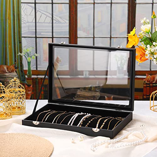 Kenning 2 Pieces Glass Lid Necklace Organizer Box 20 Hooks Necklace Tray Jewelry Holder Organizer Velvet Necklaces Holder Storage Display Case for Show Bracelet