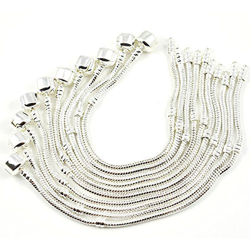 RUBYCA 5pcs 6.7" White Silver Plated Clasp European Snake Chain Charm Bracelet fit Charm Beads DIY - color: White Silver, size: 17 CM