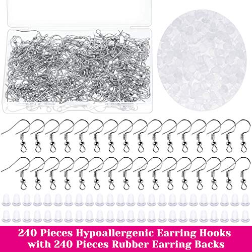 Cridoz Earring Hooks for Jewelry Making Supplies, 240pcs Hypoallergenic Stainless Steel Fish Hooks Kit With 240pcs Earring Backs - color: Silver