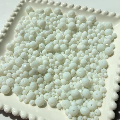 780Pcs Briolette Crystal Glass Beads for Jewelry Making, 3-10mm Faceted White Crystal Beads for Bracelets, Rondelle Glass Beads Bulk for Crafts Wine Charms Wind Chimes Suncatchers - color: Ci-white01