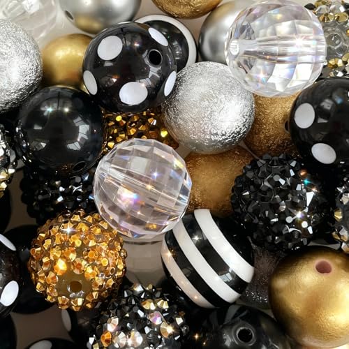 50PCS 20MM Bubblegum Beads for Pens, Colorful Chunky Round Beadable for Keychain Large Pearls Rhinestones Acrylic Focal Beads for Crafts Jewelry Bracelet Making DIY Projects(B) - color: Mixed Color-B