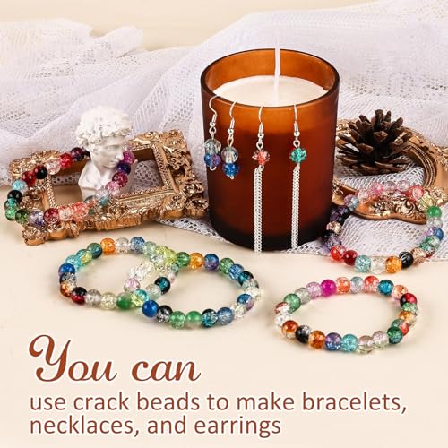 XSEINO 2400 Pieces 8mm Crack Glass Beads for Jewelry Making,48 Dazzling Colors Round Glass Beads for Making and DIY Crafts - color: 4Box Crackle Glass Beads