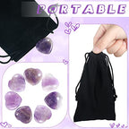 Patelai 24 Pcs Amethyst Heart Crystals Purple Heart Shaped Stones Natural Healing Worry Stones Mini Pocket Gemstone with Black Flannelette Bag for Valentines Gift Reiki Balancing - color: Purple