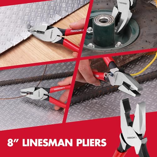 ARROW 3PCS Pliers Set, 8" Needle Nose Pliers, 7" Diagonal Plier, 8" Linesman with Non-slip Handle, Premium Carbon Steel, High Leverage Design - style: 8" Needle Nose/7" Diagonal/8" Linesman