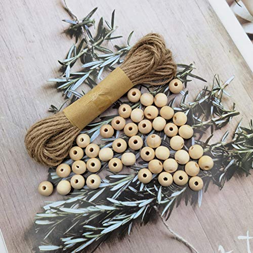 INSPIRELLE 900pcs 10mm Natural Wood Beads Unfinished Round Wooden Loose Beads Wood Spacer Beads with 10M Jute Twine for Craft Making Home Decoration - size: 10mm