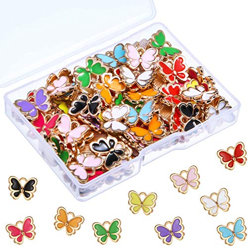 Hicarer 100 Pieces Butterfly Charms for Jewelry Making Mixed Butterflies Charms Colorful Alloy Pendant Jewelry Butterfly Charm for Necklaces Bracelets Earrings DIY Supplies Mother Women