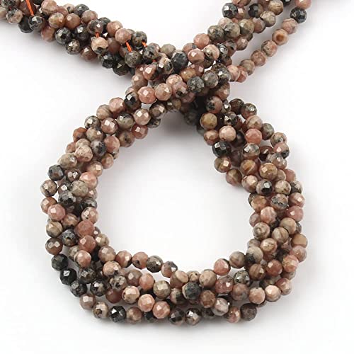 120pcs 3mm Natural Black Stripe Rhodochrosite Gemstone Beads Faceted Round Loose Stone Beads for Jewelry Making (1 Strand) - color: Black Stripe Rhodochrosite, size: 2.8-3.3mm