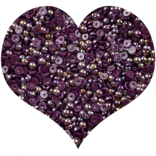 1000pcs 5mm Half Pearl Beads Flatback Pearl Beads Half Round Plastic Pearls for Crafts Scrapbooking Embellishment Nail Art( Dark Purple AB) - color: Dark Purple AB, size: 5mm
